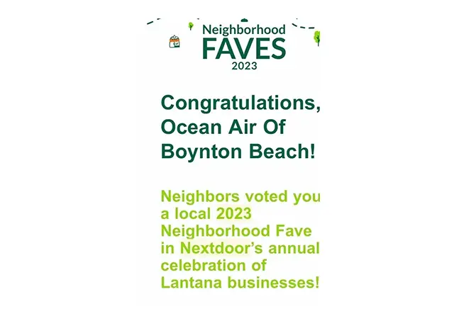 A sign that says congratulations, ocean air of boynton beach.