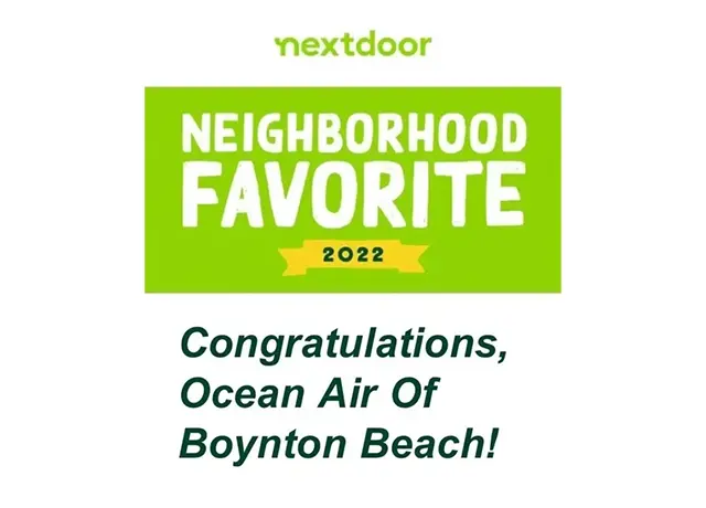 A green and white neighborhood favorite banner with the words " nextdoor " in front of it.