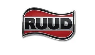 A red and black logo for ruud